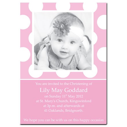 Christening Invitations - Pink Polka Dot Use Own Photo - Postcard - Pack of 10