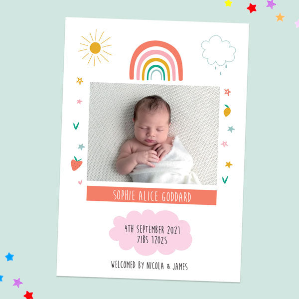 Baby Announcement Cards - Chasing Rainbows - Pack of 10