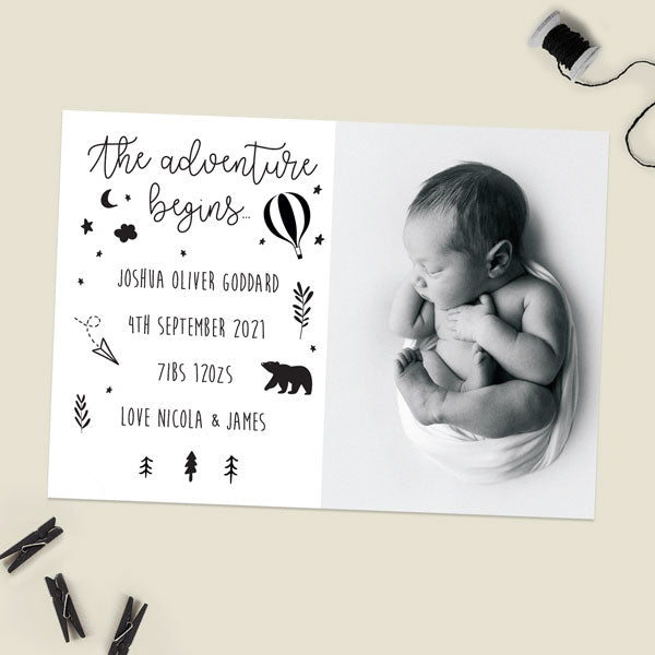 Baby Announcement Cards - The Adventure Begins - Pack of 10
