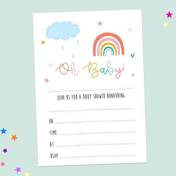 Baby Shower Invitations - Chasing Rainbows - Pack of 10