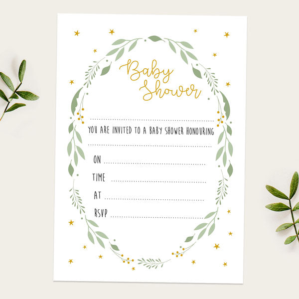 Baby Shower Invitations - Foliage Wreath - Pack of 10