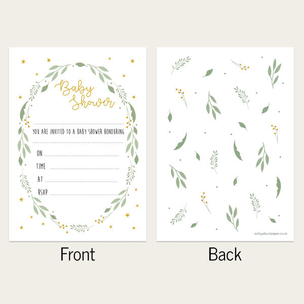 Baby Shower Invitations - Foliage Wreath - Pack of 10