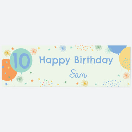 Boys Party Balloons Age 10 - Personalised Party Banner