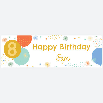 Boys Party Balloons Age 8 - Personalised Party Banner