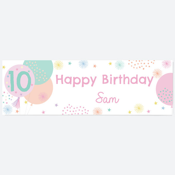 Girls Party Balloons Age 10 - Personalised Party Banner