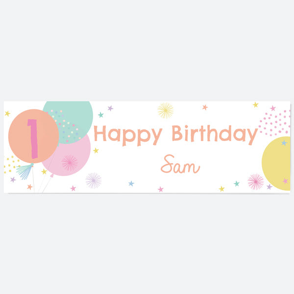 Girls Party Balloons Age 1 - Personalised Party Banner