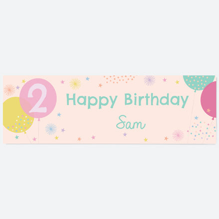Girls Party Balloons Age 2 - Personalised Party Banner