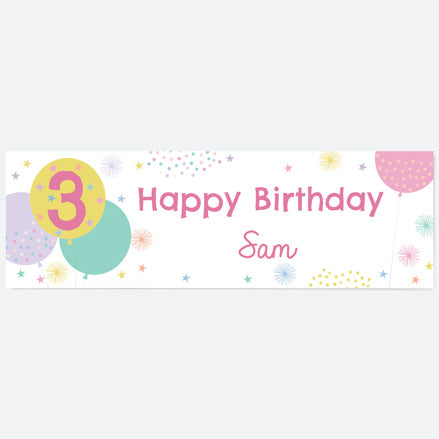 Girls Party Balloons Age 3 - Personalised Party Banner
