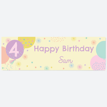 Girls Party Balloons Age 4 - Personalised Party Banner