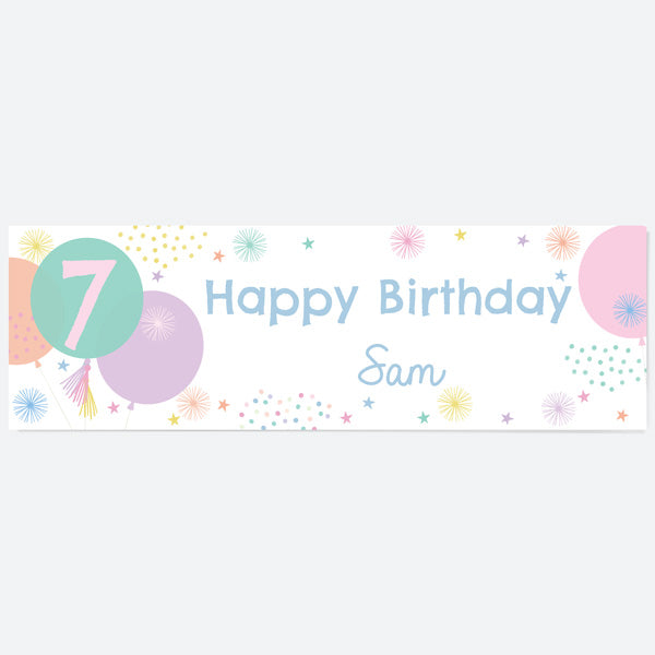 Girls Party Balloons Age 7 - Personalised Party Banner