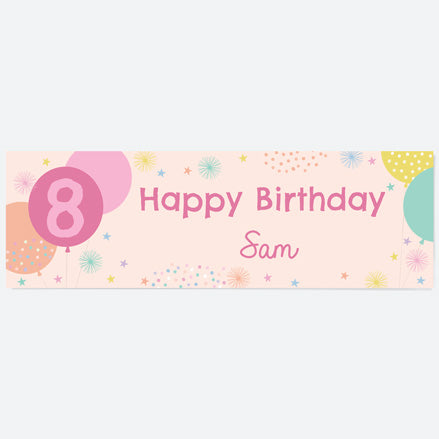 Girls Party Balloons Age 8 - Personalised Party Banner