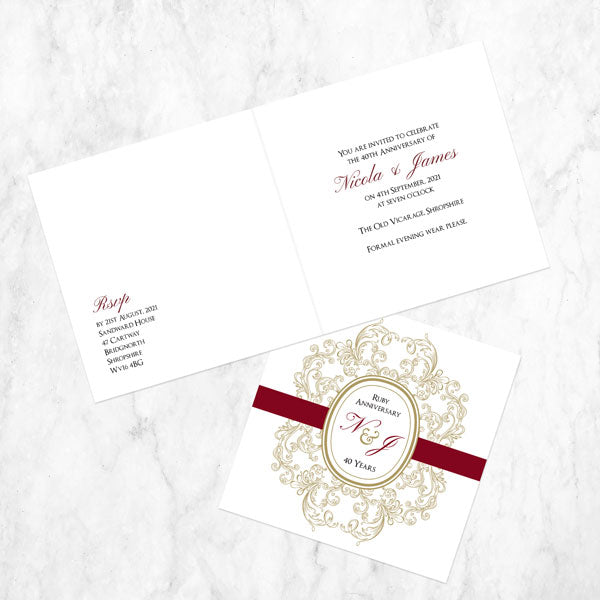 40th Wedding Anniversary Invitations - Baroque Border