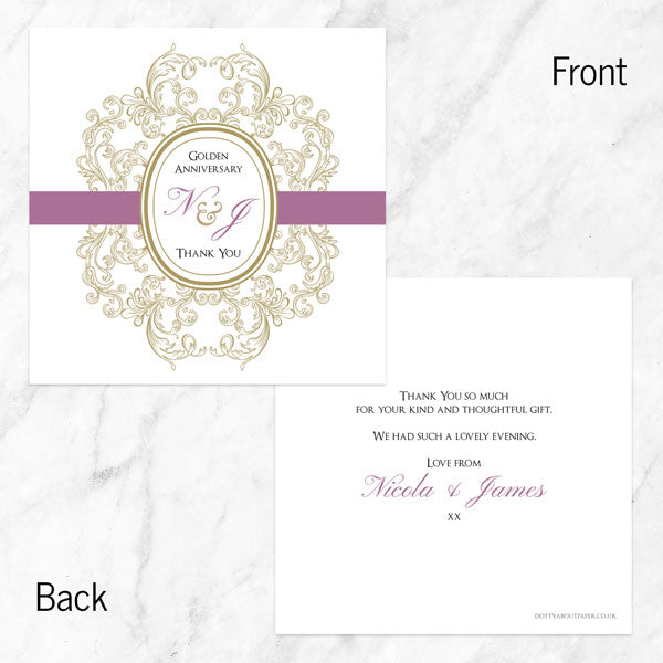 50th Anniversary Thank You Cards - Baroque Border