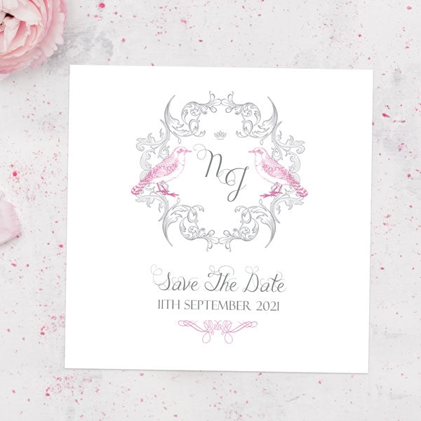 Baroque Love Birds Save the Date Cards