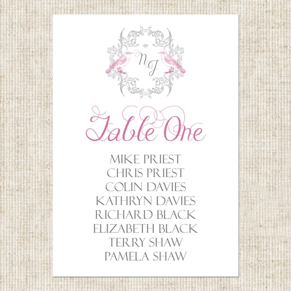 Baroque Love Birds - Table Plan Cards