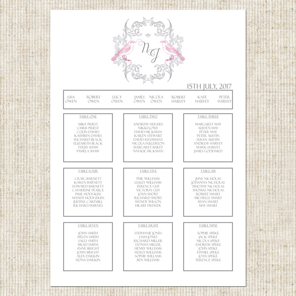 Baroque Love Birds Table Plan