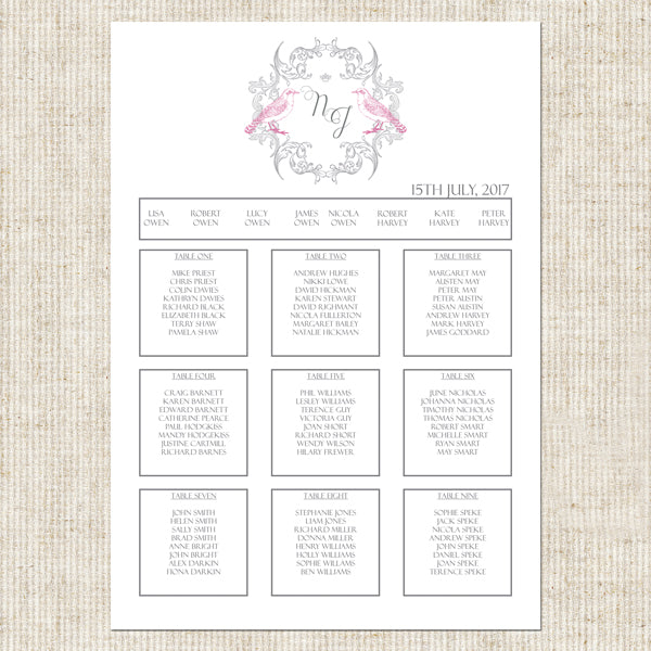 Baroque Love Birds Table Plan