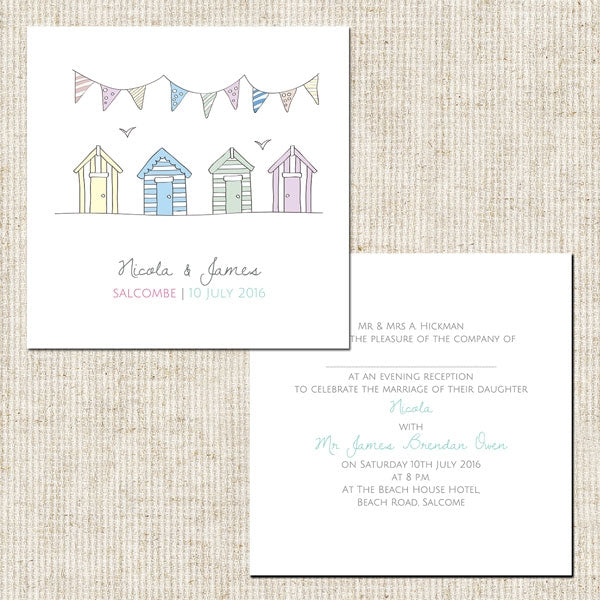 Pastel Bunting & Beach Huts Evening Invitation