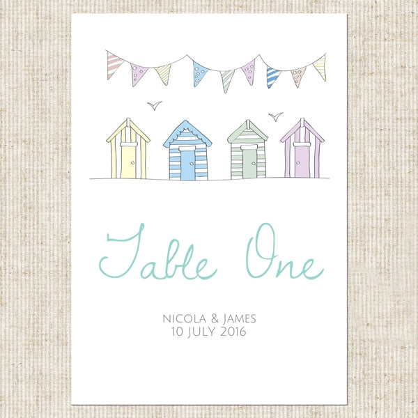 Pastel Bunting & Beach Huts Table Name/Number