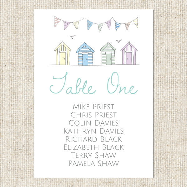 Pastel Bunting & Beach Huts - Table Plan Cards