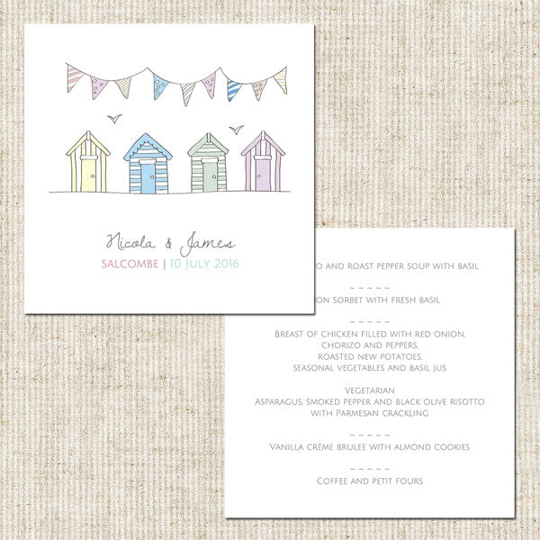 Pastel Bunting & Beach Huts Wedding Menu