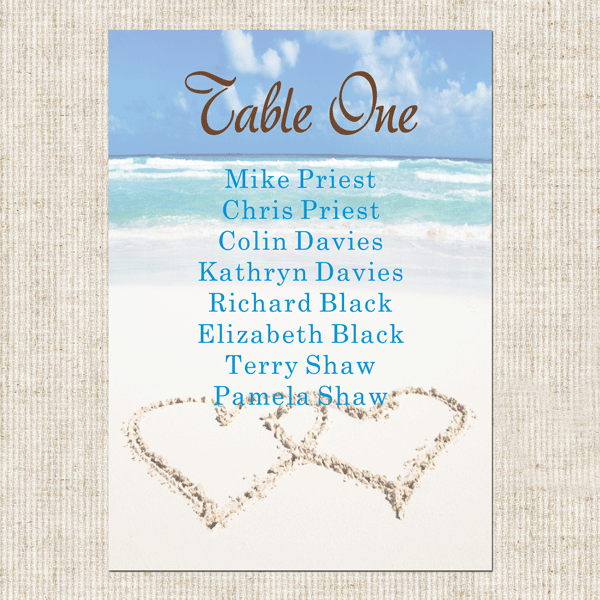 Beach Paradise - Table Plan Cards - Fast Delivery at Dotty About Paper