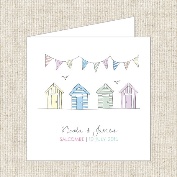 Pastel Bunting & Beach Huts Save the Date Cards