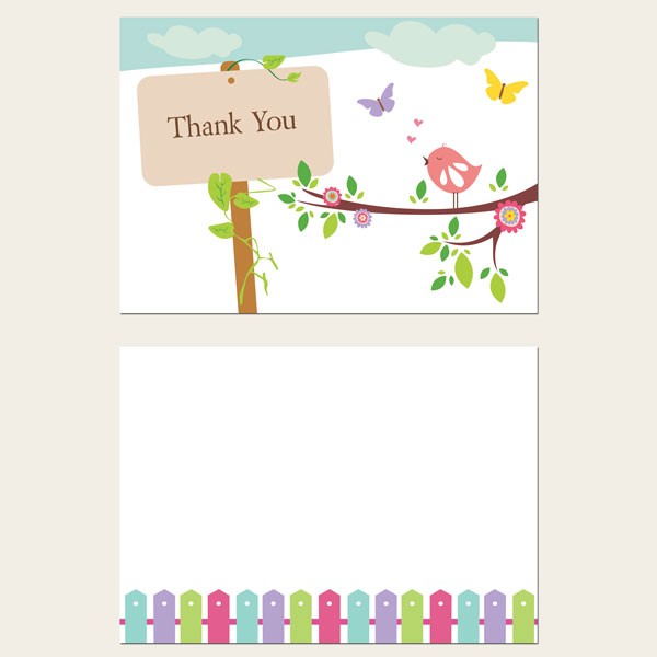 Ready to Write Thank You Cards - Bird & Butterflies - Pack of 10
