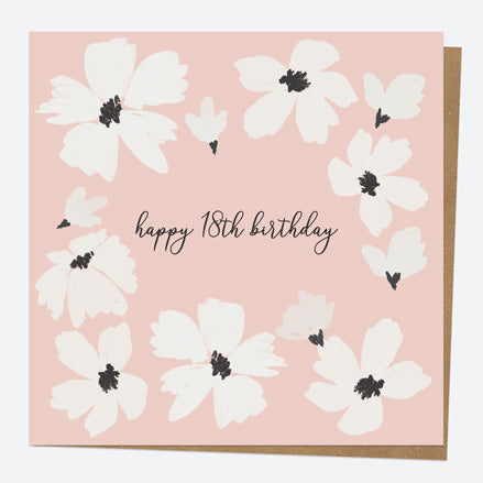 18th Birthday Card - Blush Modern Floral - Border - Happy Birthday