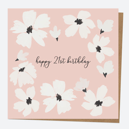 21st Birthday Card - Blush Modern Floral - Border - Happy Birthday