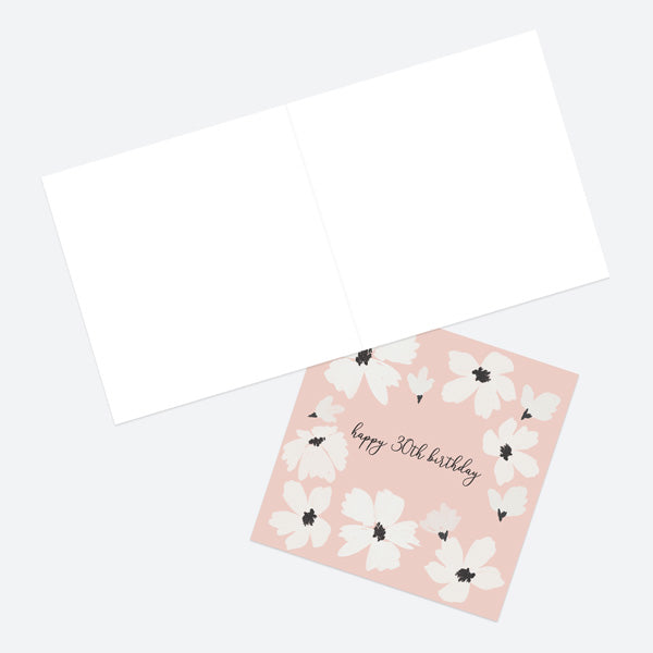 30th Birthday Card - Blush Modern Floral - Border - Happy Birthday