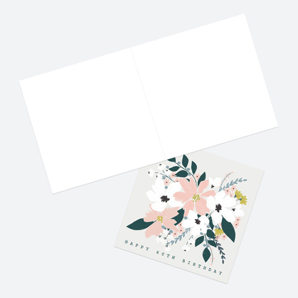 60th Birthday Card - Blush Modern Floral - Bouquet - Happy Birthday
