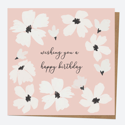 Birthday Card - Blush Modern Floral - Border - Happy Birthday