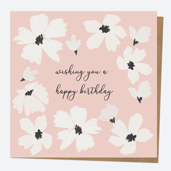 Birthday Card - Blush Modern Floral - Border - Happy Birthday