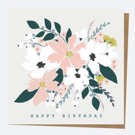 Birthday Card - Blush Modern Floral - Bouquet - Happy Birthday