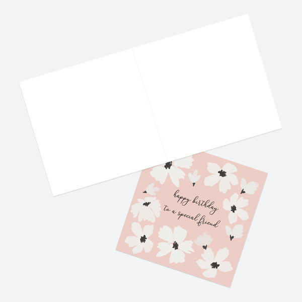 Friend Birthday Card - Blush Modern Floral - Border - Happy Birthday