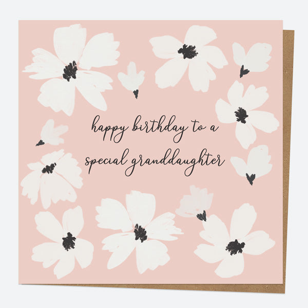 Granddaughter Birthday Card - Blush Modern Floral - Border - Happy Birthday