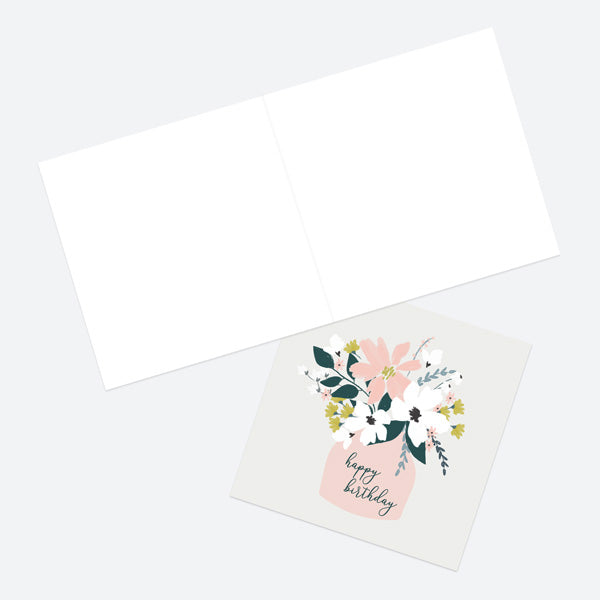 Birthday Card - Blush Modern Floral - Vase - Happy Birthday