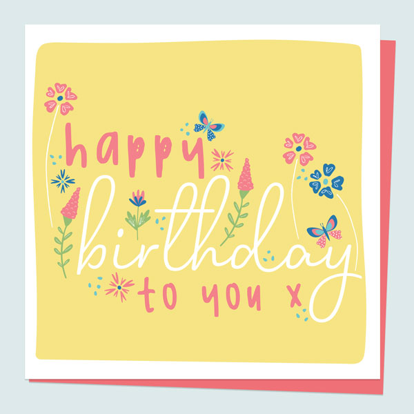 General Birthday Card - Ditsy Bright Blooms - Typography