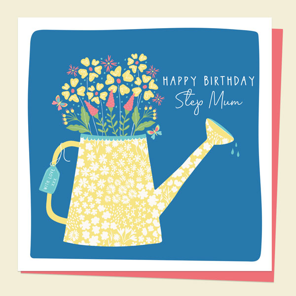 Step Mum Birthday Card - Ditsy Bright Blooms - Watering Can