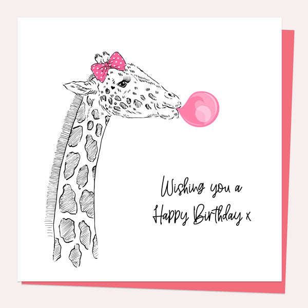 Kids Birthday Card - Giraffe & Bubblegum