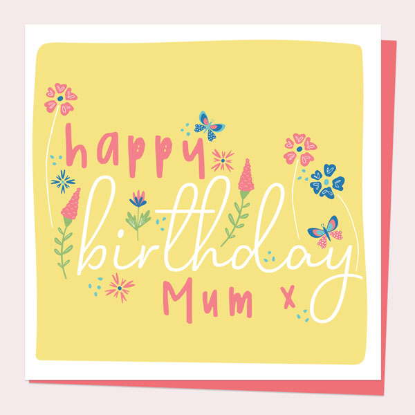Mum Birthday Card - Ditsy Bright Blooms - Typography