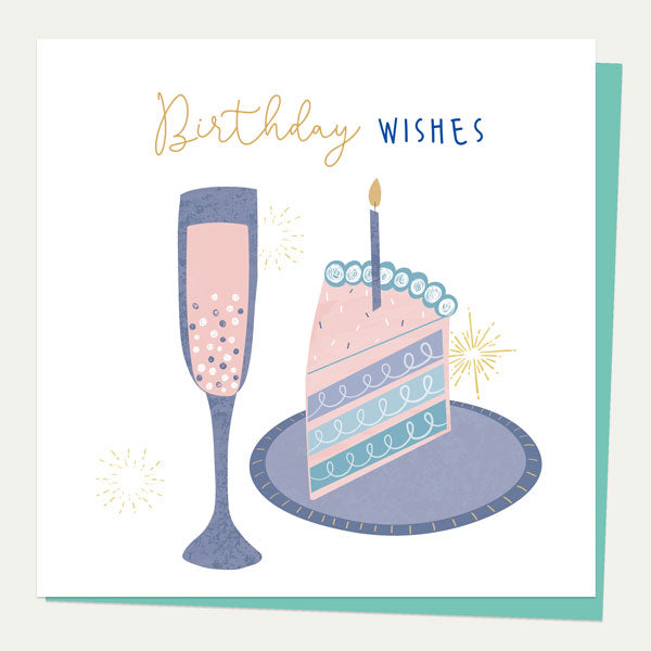 General Birthday Card - Drinking - Prosecco & Cake