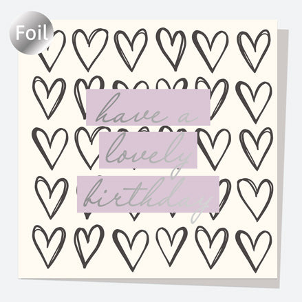 Luxury Foil Birthday Card - Sketch Style - Lilac Hearts