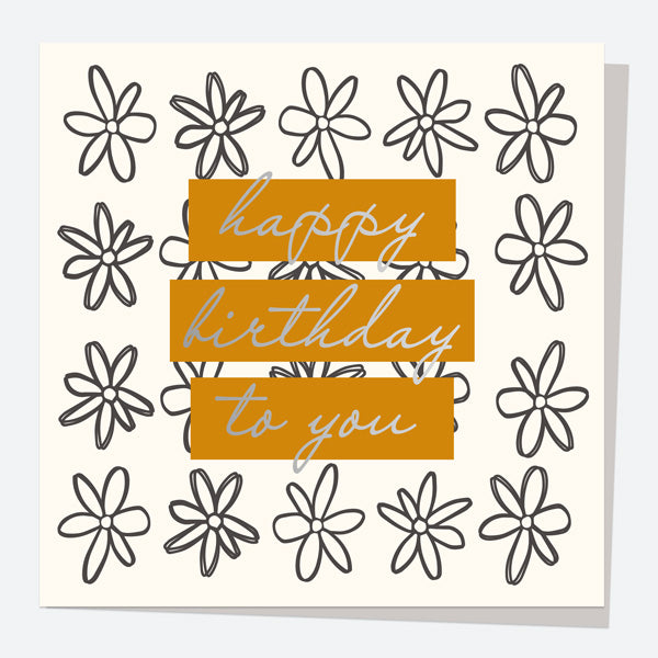 Luxury Foil Birthday Card - Sketch Style - Orange Flower