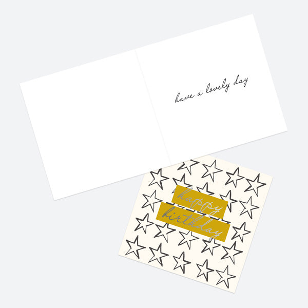 Luxury Foil Birthday Card - Sketch Style - Yellow Star
