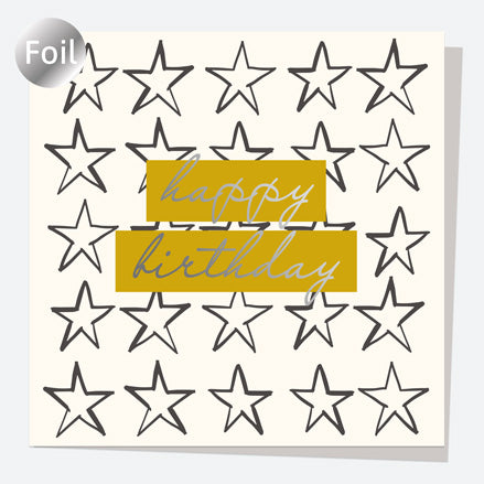 Luxury Foil Birthday Card - Sketch Style - Yellow Star