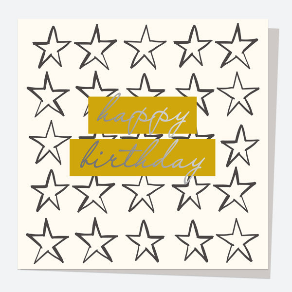 Luxury Foil Birthday Card - Sketch Style - Yellow Star