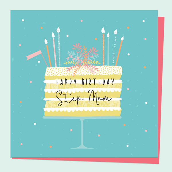 Step Mom Birthday Card - Summer Pastels - Cake Stand