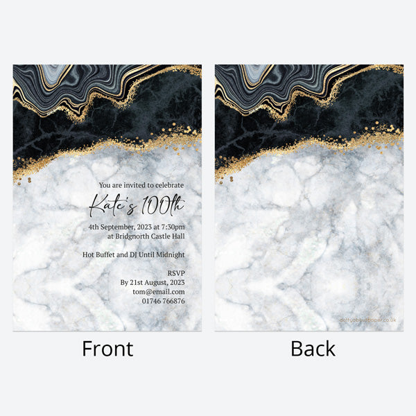 100th Birthday Invitations - Black agate - Pack of 10